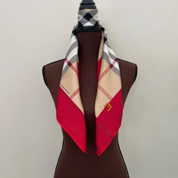 Display #6 New Burberry Scarf Beige with Red border display picture 2